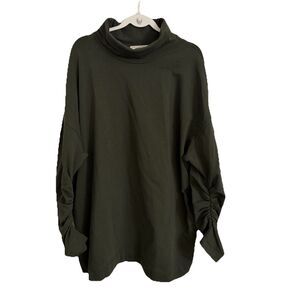 Peruvian Connection Chelsea Tunic Sweater XL Army Green Ruched Sleeve Terry NWT